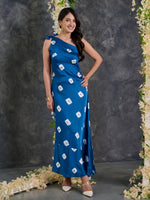 Load image into Gallery viewer, Indigo Bandhani Modal Satin One- shoulder Dress
