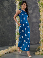 Load image into Gallery viewer, Indigo Bandhani Modal Satin One- shoulder Dress
