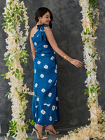 Load image into Gallery viewer, Indigo Bandhani Modal Satin One- shoulder Dress
