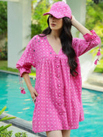 Load image into Gallery viewer, Pink Polka Dabu Print Short Dress
