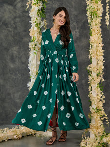 Green Bandhani Modal Satin Maxi Dress