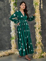 Load image into Gallery viewer, Green Bandhani Modal Satin Maxi Dress
