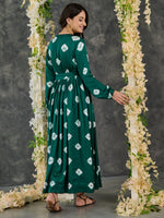 Load image into Gallery viewer, Green Bandhani Modal Satin Maxi Dress
