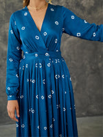 Load image into Gallery viewer, Indigo Bandhani Modal Satin Maxi Dress
