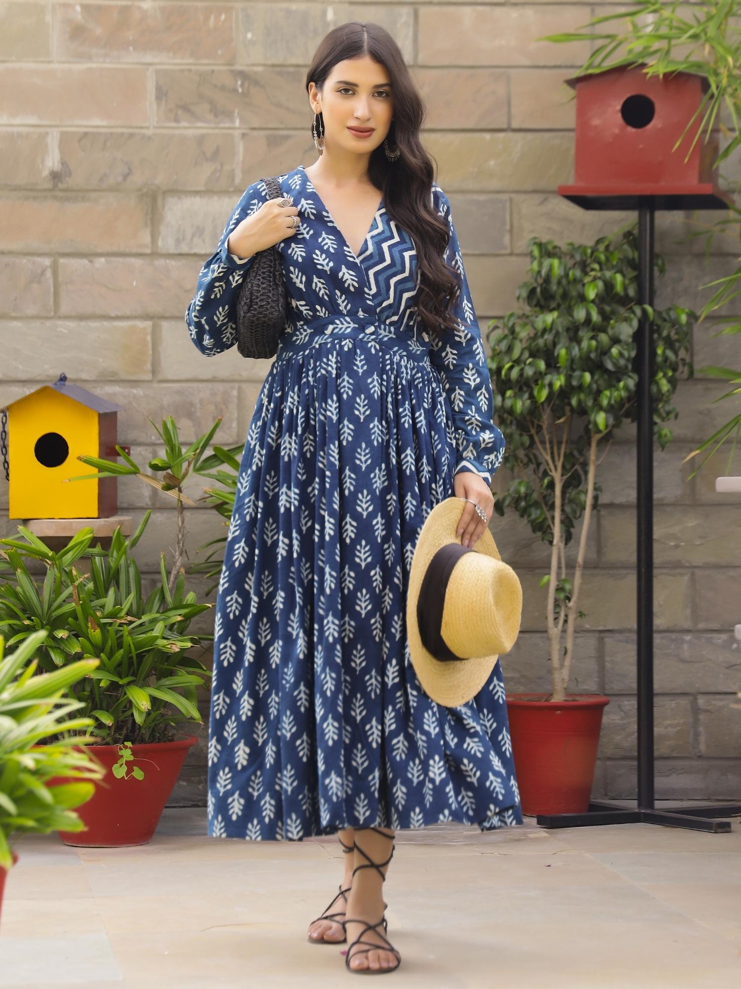 Indigo Floral Dabu Maxi Dress