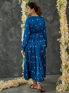 Indigo Bandhani Modal Satin Maxi Dress