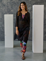 Load image into Gallery viewer, Noir Black Ikat Print Cotton Kurta Pant Set
