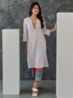 Load image into Gallery viewer, Joy Grey Ikat Print Cotton Kurta Pant Set
