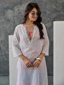 Joy Grey Ikat Print Cotton Kurta Pant Set