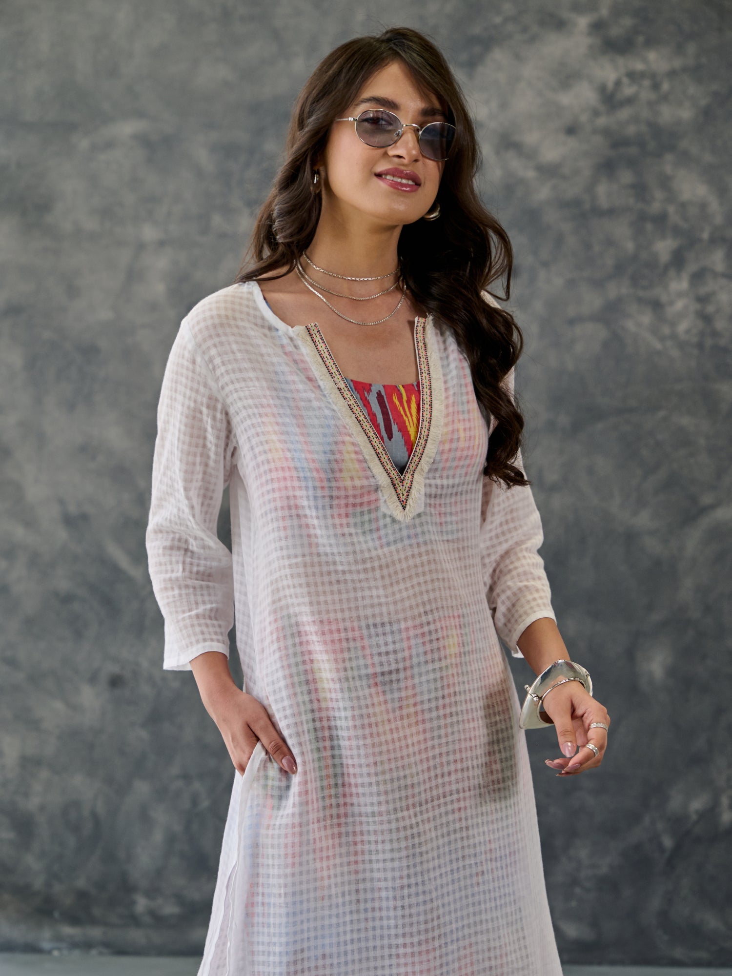 Joy Grey Ikat Print Cotton Kurta Pant Set