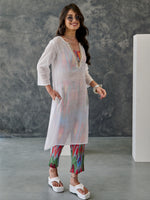 Load image into Gallery viewer, Joy Grey Ikat Print Cotton Kurta Pant Set With Bralette
