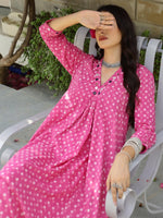 Load image into Gallery viewer, Pink Polka Dabu Print Kurta-Pant Set
