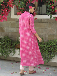 Pink Polka Dabu Print Kurta-Pant Set