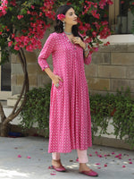 Load image into Gallery viewer, Pink Polka Dabu Print Kurta-Pant Set
