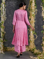 Load image into Gallery viewer, Pink Bandhani A-Line Modal Satin Kurta- Flared Pant Set
