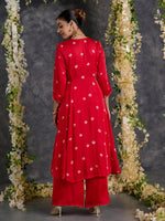 Load image into Gallery viewer, Red Bandhani A-Line Modal Satin Kurta- Flared Pant Set
