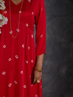 Load image into Gallery viewer, Red Bandhani A-Line Modal Satin Kurta- Flared Pant Set
