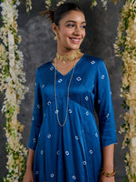 Load image into Gallery viewer, Indigo Bandhani A-Line Modal Satin Kurta- Flared Pant Set
