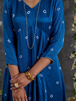 Load image into Gallery viewer, Indigo Bandhani A-Line Modal Satin Kurta- Flared Pant Set
