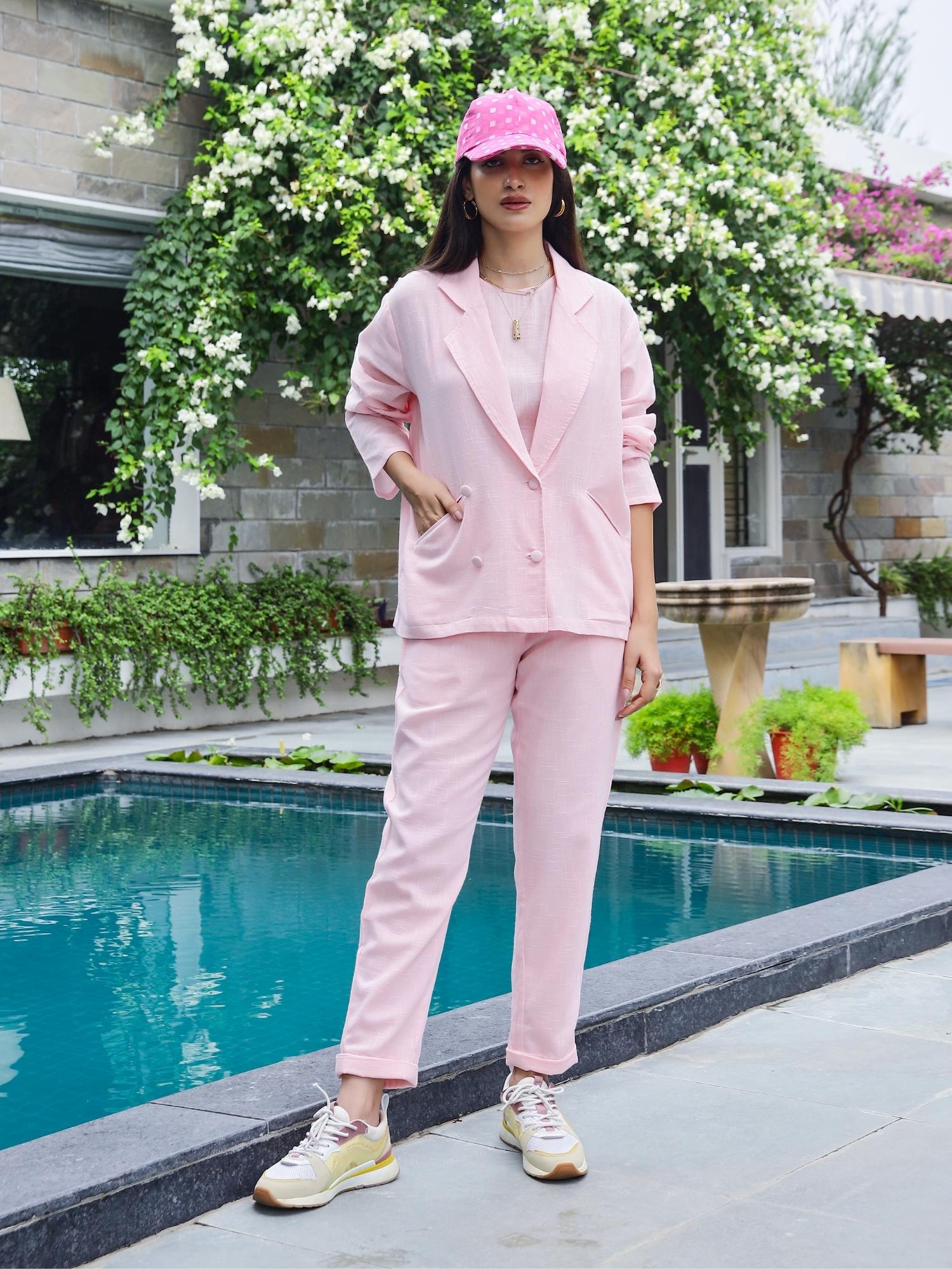 Alley Pink Cotton Blazer-Pant