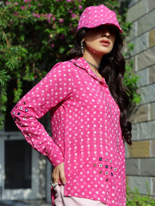 Pink Polka Dabu Printed Shirt & Cargo Pant