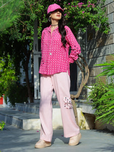 Pink Polka Dabu Printed Shirt & Cargo Pant