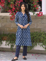 Load image into Gallery viewer, Indigo Floral Dabu Print Kurta-Pant Set
