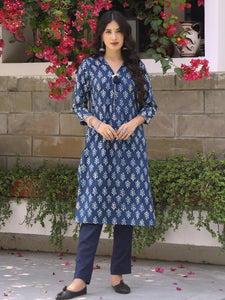 Indigo Floral Dabu Print Kurta-Pant Set