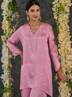 Load image into Gallery viewer, Pink Bandhani Modal Satin Short Kurta-Pant (Set Of 2)
