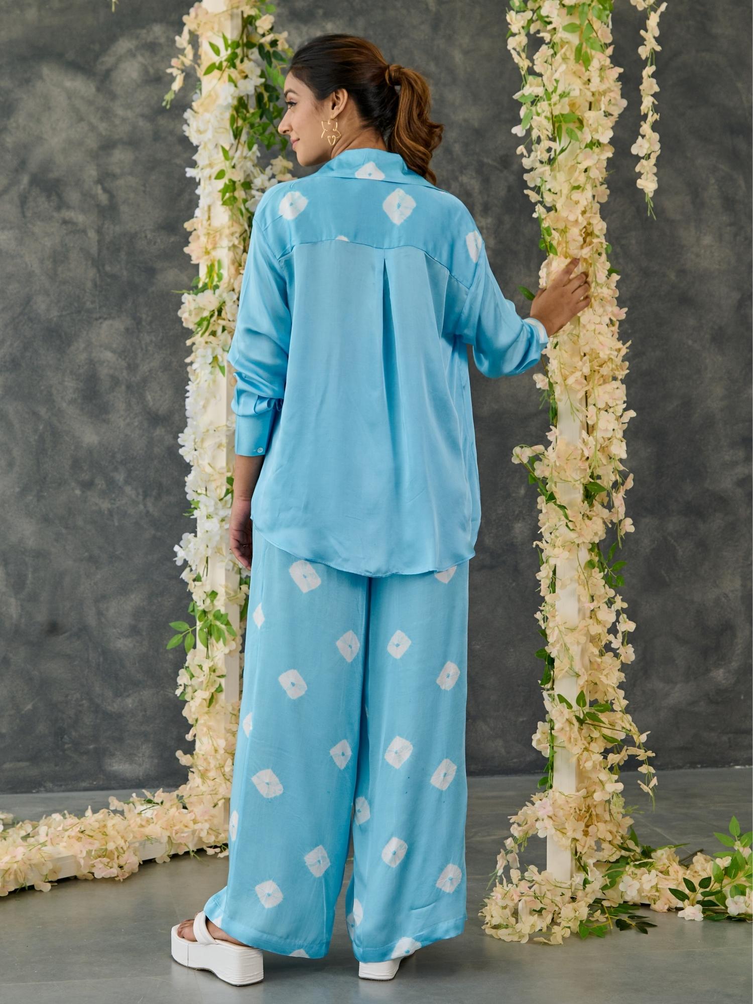 Blue Bandhani Modal Satin Co-Ord Set