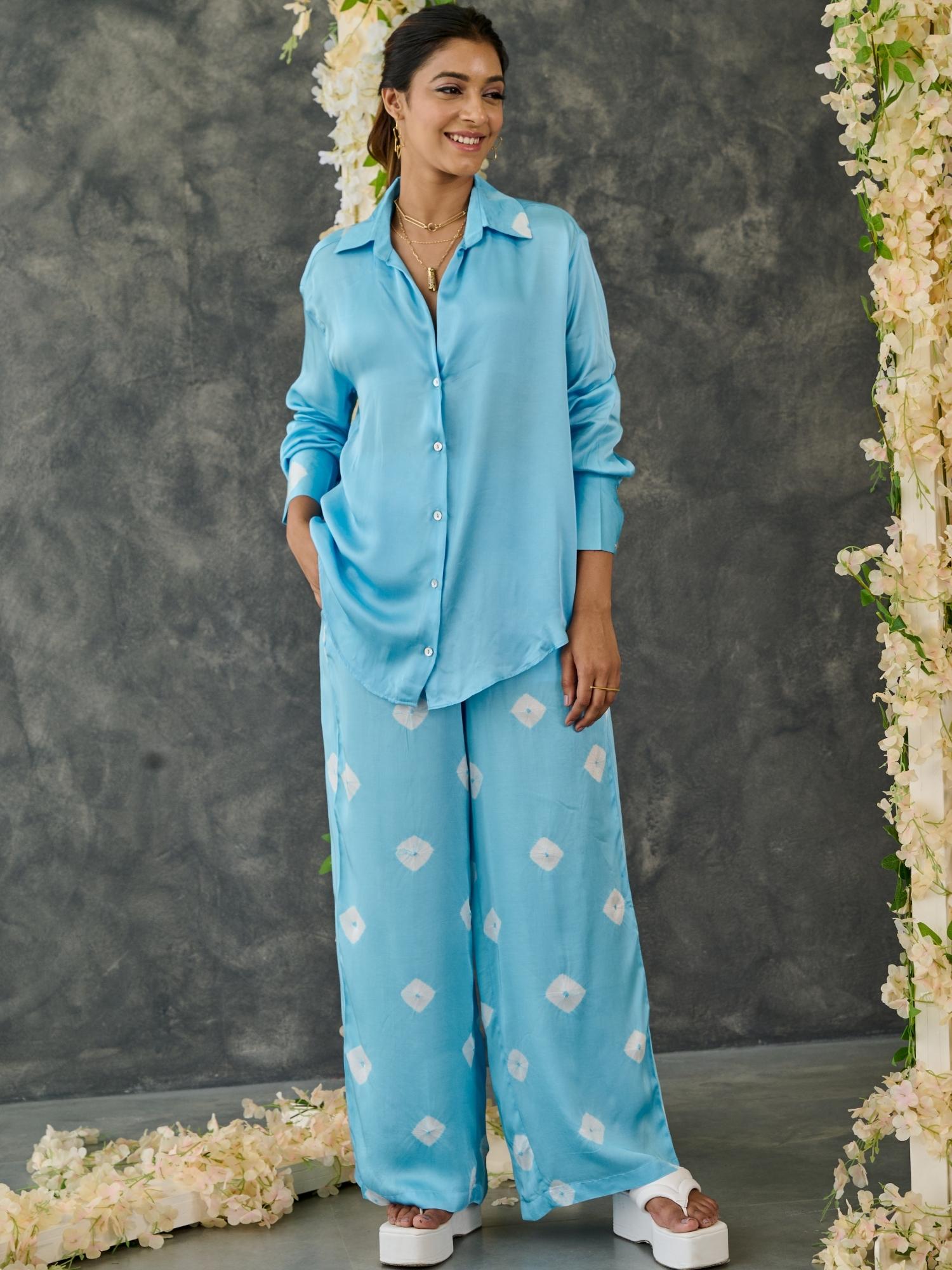 Blue Bandhani Modal Satin Co-Ord Set