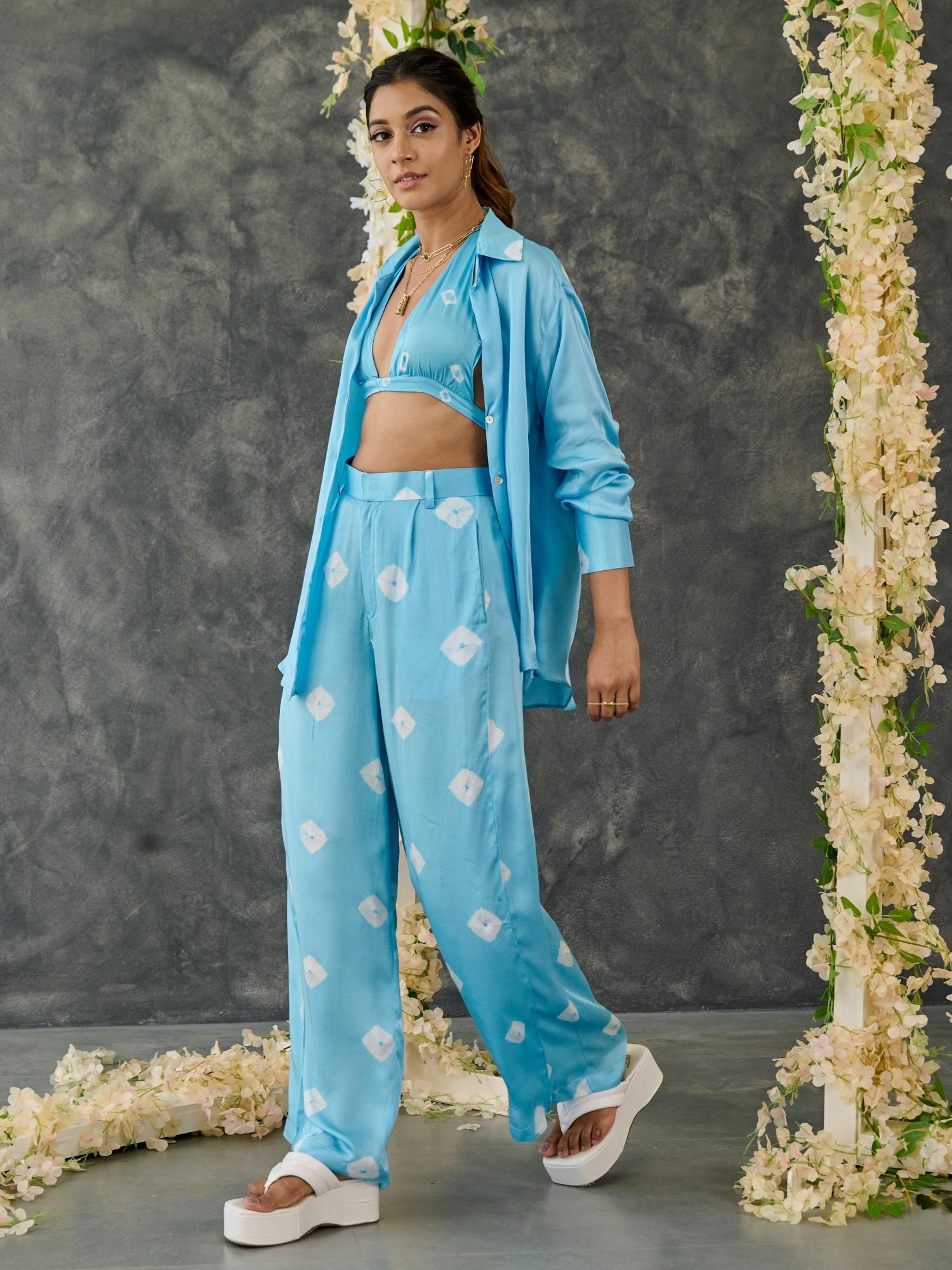 Blue Bandhani Modal Satin Co-Ord Set