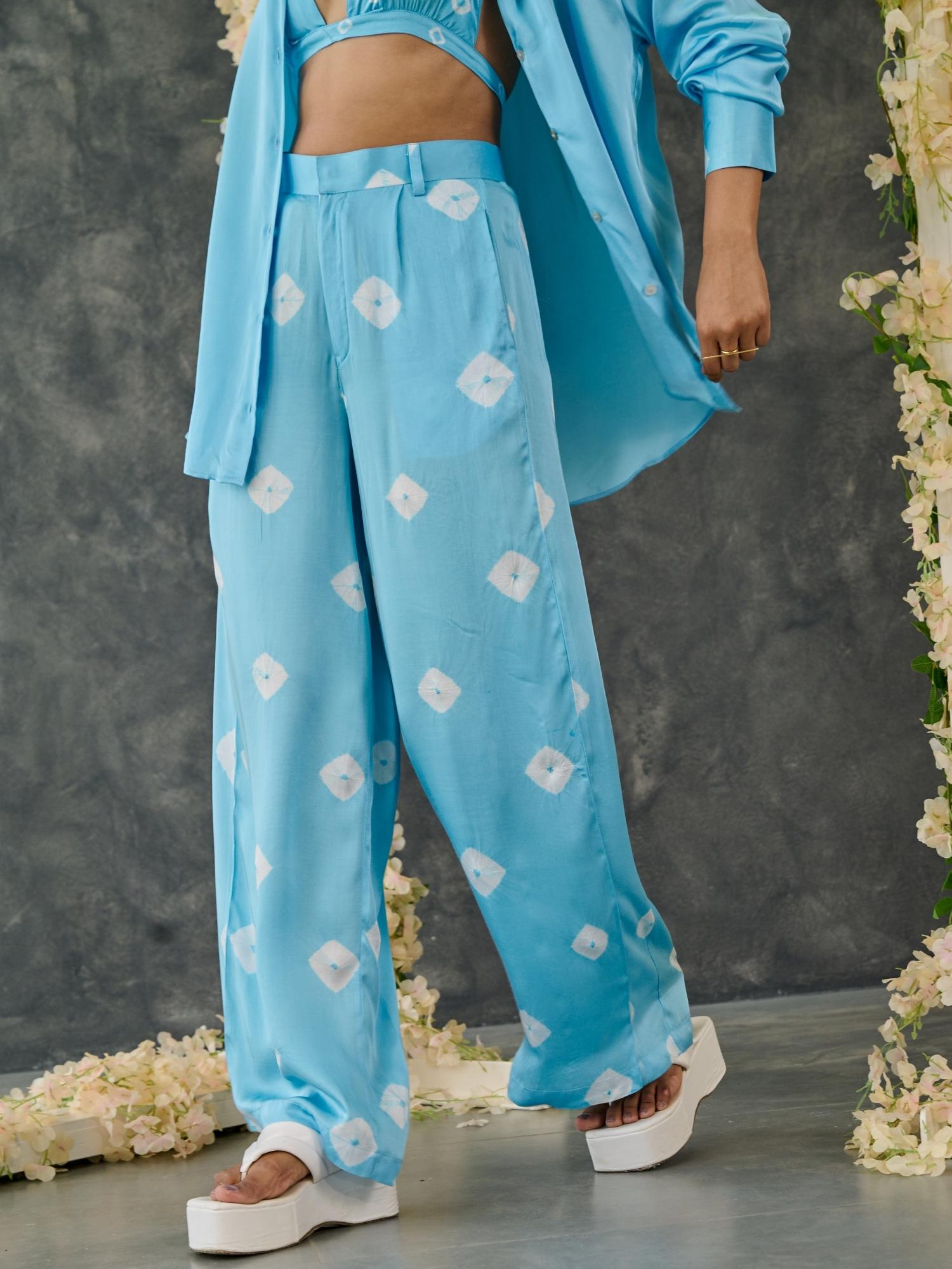 Blue Bandhani Modal Satin Co-Ord Set