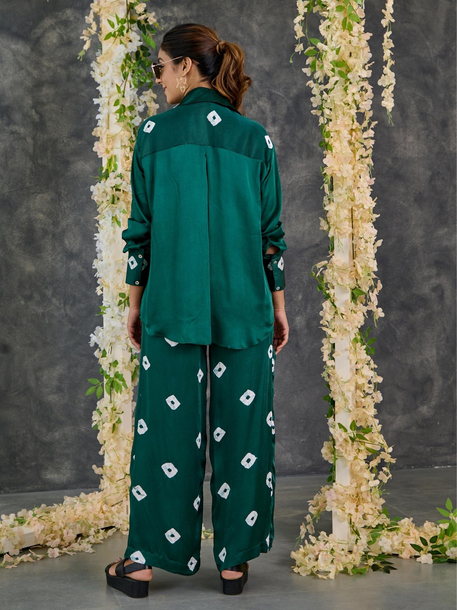 Green Bandhani Modal Satin Co-Ord Set