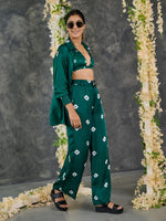 Load image into Gallery viewer, Green Bandhani Modal Satin Co-Ord Set
