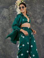 Load image into Gallery viewer, Green Bandhani Modal Satin Co-Ord Set
