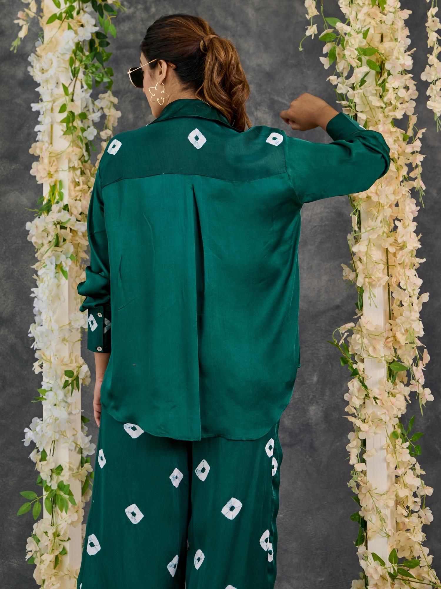 Green Bandhani Modal Satin Co-Ord Set