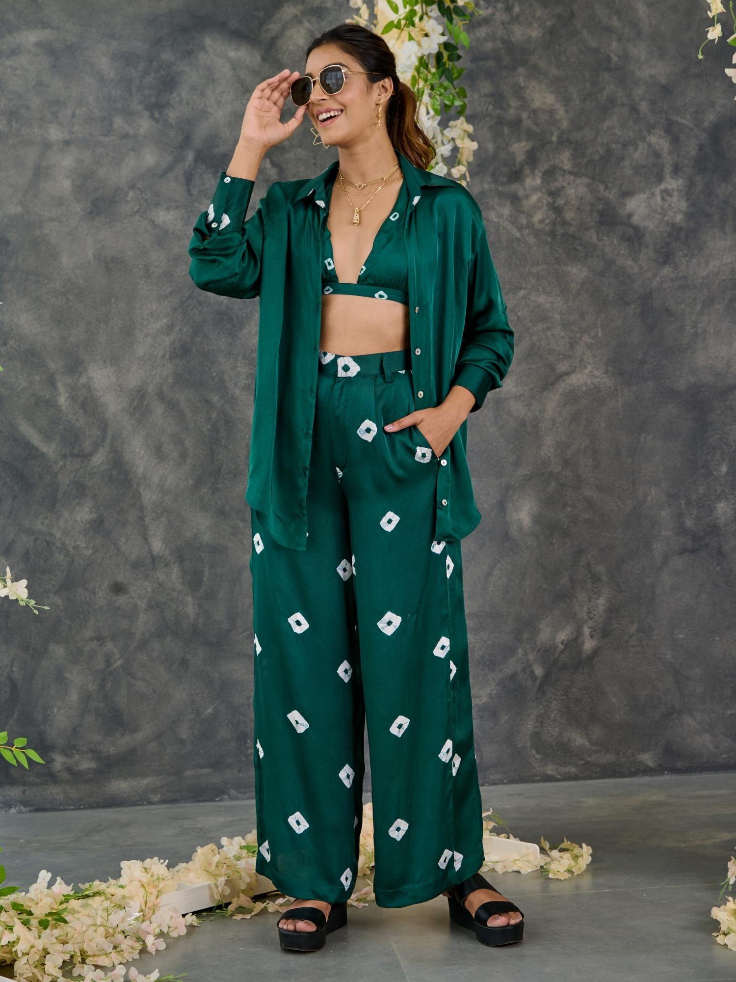 Green Bandhani Modal Satin Co-Ord Set