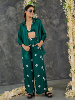 Load image into Gallery viewer, Green Bandhani Modal Satin Co-Ord Set
