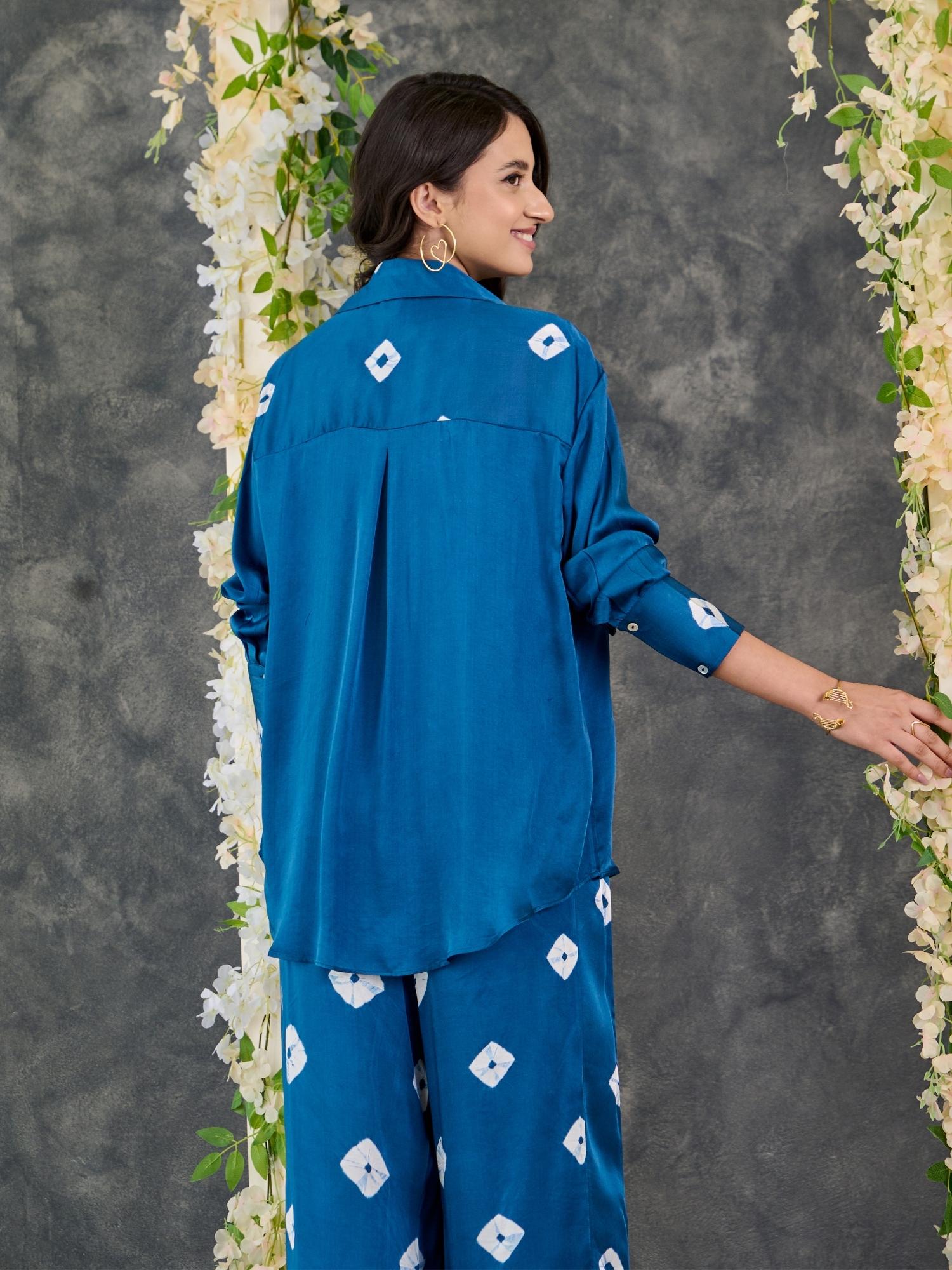 Indigo Bandhani Modal Satin Co-Ord Set