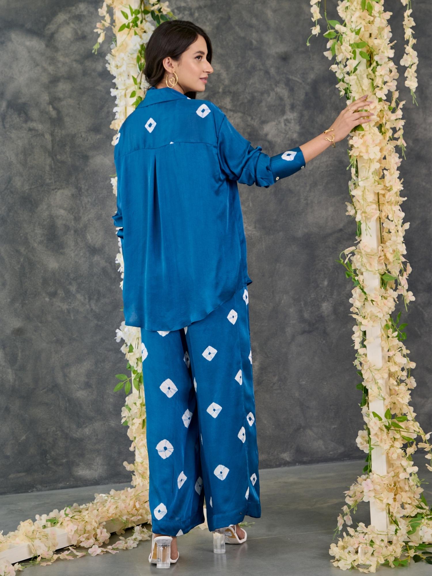 Indigo Bandhani Modal Satin Co-Ord Set