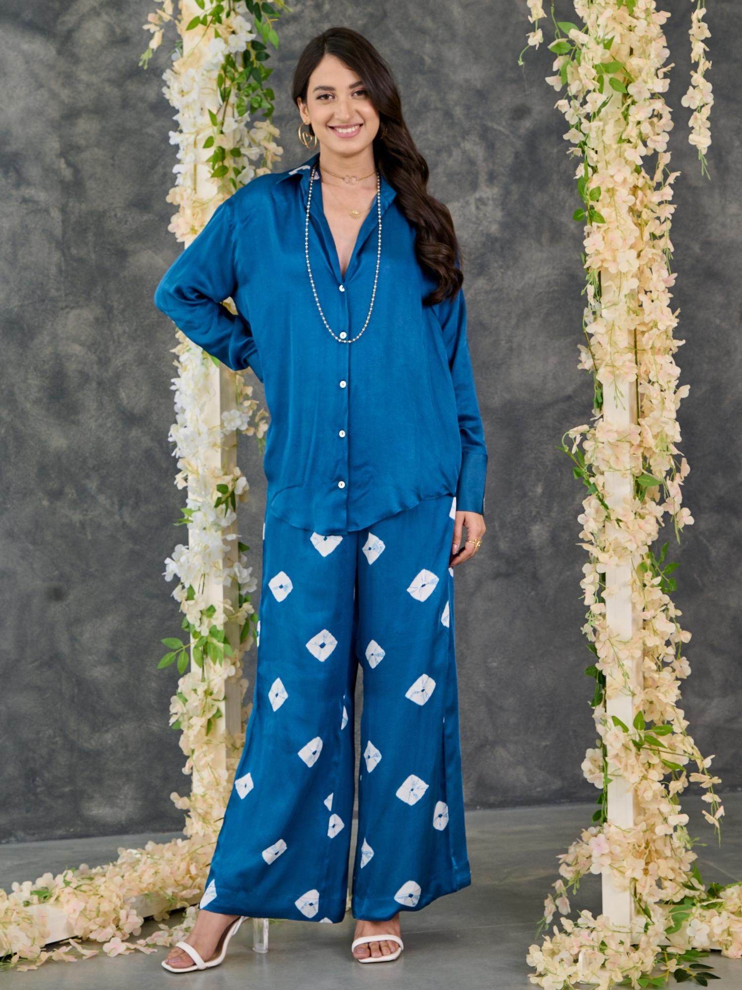 Indigo Bandhani Modal Satin Co-Ord Set