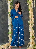 Load image into Gallery viewer, Indigo Bandhani Modal Satin Co-Ord Set
