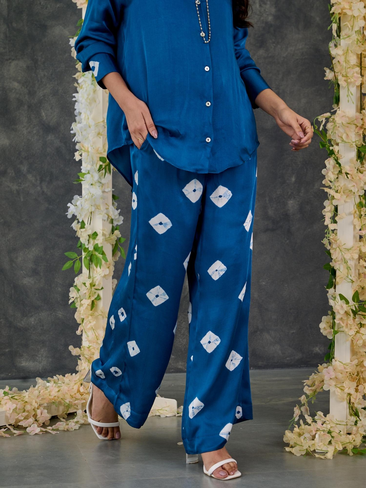 Indigo Bandhani Modal Satin Co-Ord Set