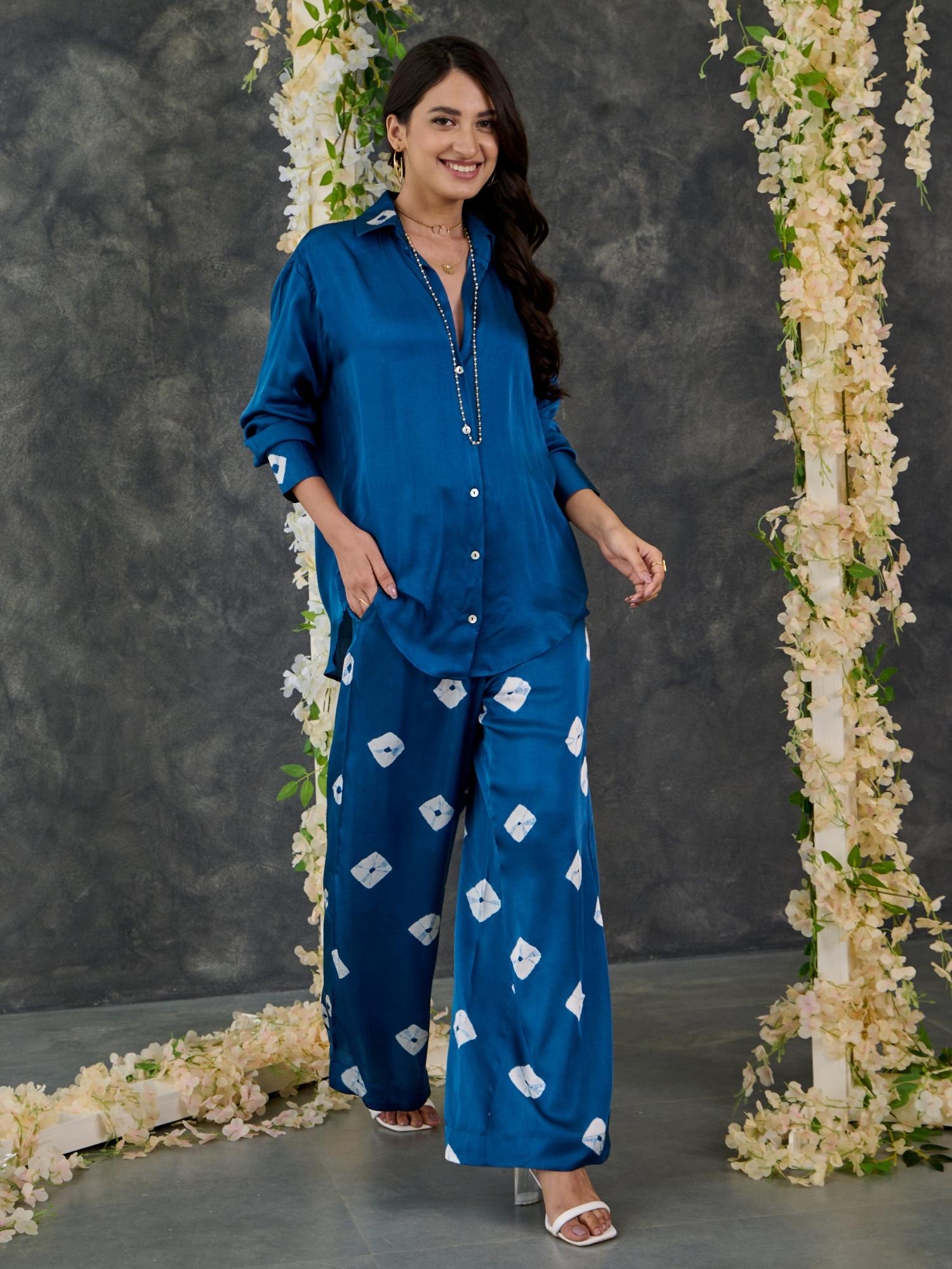 Indigo Bandhani Modal Satin Co-Ord Set