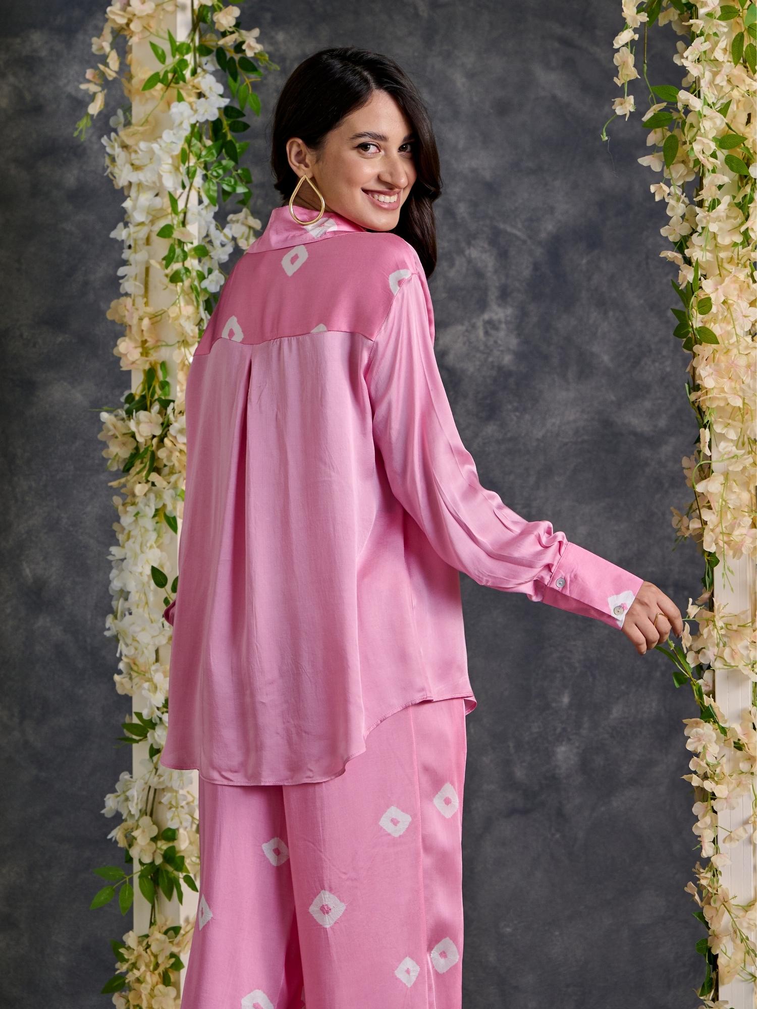 Pink Bandhani Modal Satin Co-Ord Set