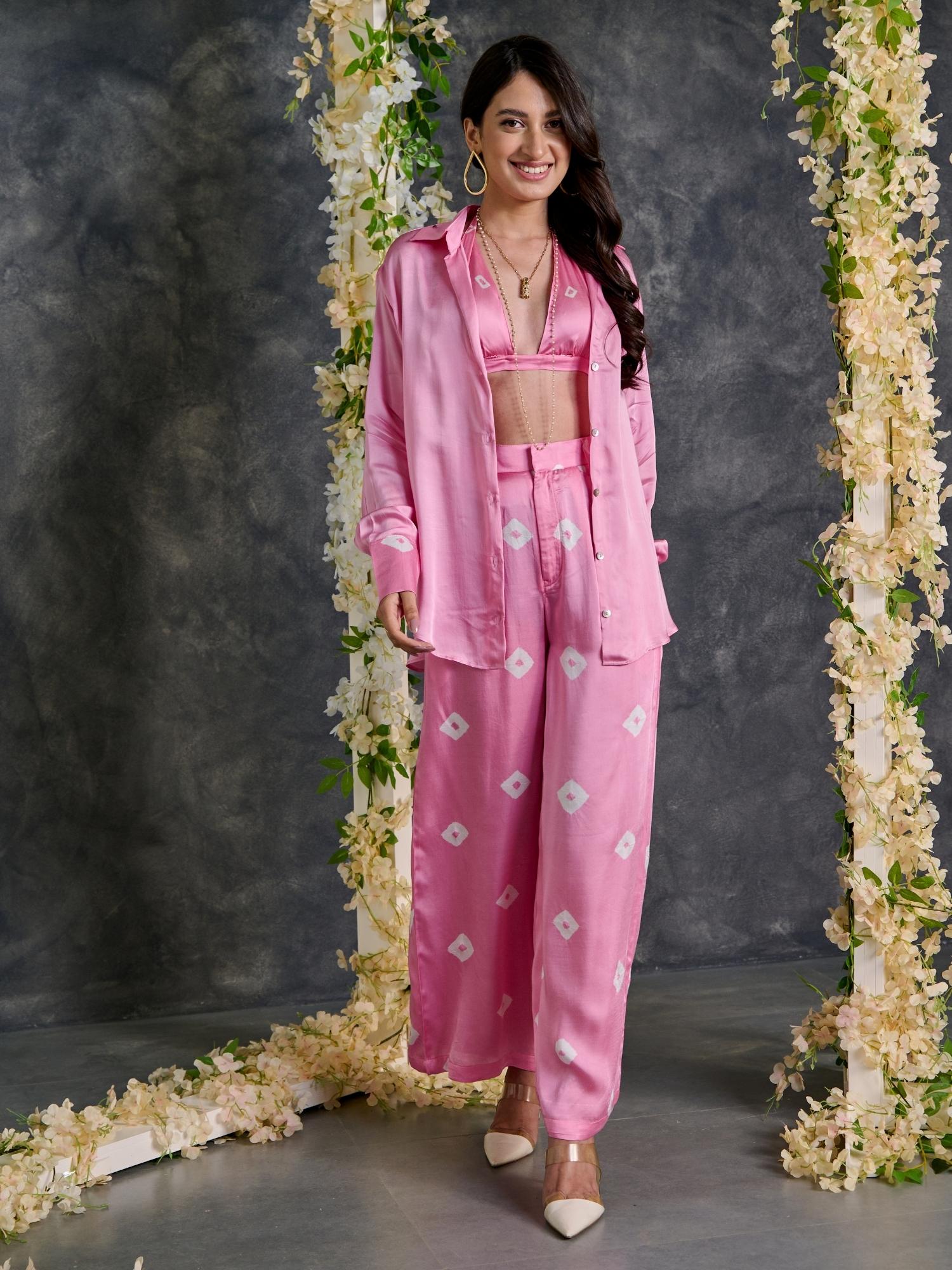 Pink Bandhani Modal Satin Co-Ord Set