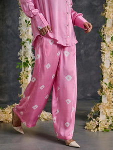 Pink Bandhani Modal Satin Co-Ord Set