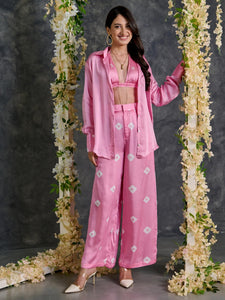 Pink Bandhani Modal Satin Co-Ord Set