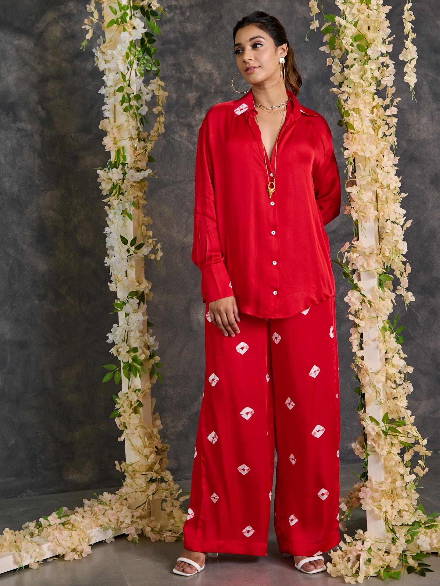 Red Bandhani Modal Satin Co-Ord Set